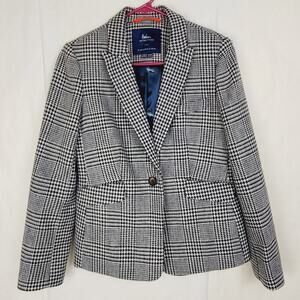 Boden British Tweed navy houndstooth wool blazer jacket Size 4 Preppy Academia